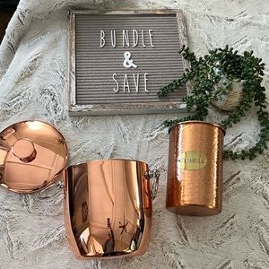 Bronze Ice Container & Hammered Bronze Utensils Container